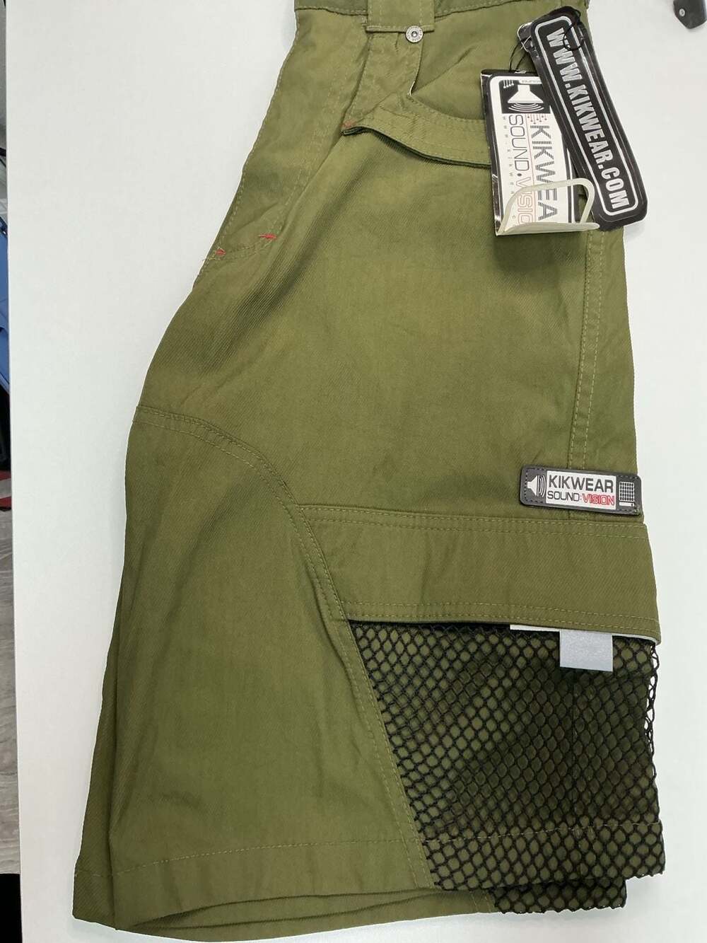 Kikwear Sound Vision Y2K Vintage Olive Nylon Utility Cargo Shorts